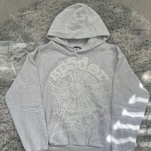 Spider Web Design Gray Hoodie for Men